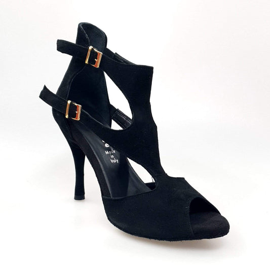 Scarpa donna Anna in camoscio nero, sandalo Wish Dance Shop, con cinturino e suola elegante, ideale per look estivi e casual.