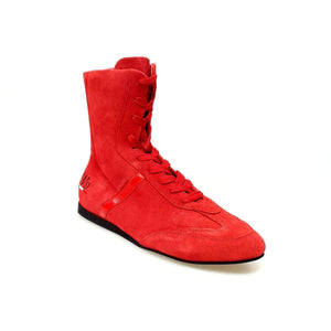 Clay - Sneaker Alta in Camoscio Rosso con Dettaglio in Vernice Rossa Rivestito in Vera Pelle Italiana