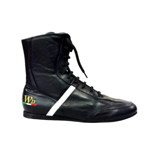 Sneaker alta Clay in pelle nera con dettagli bianchi, rivestita in vera pelle italiana, scarpa di Wish Dance Shop