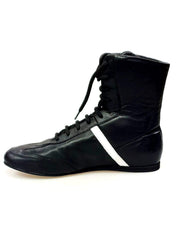 Carica immagine nella Galleria, Scarpa sneaker alta in pelle nera con dettagli in pelle bianca, rivestita in vera pelle italiana, marca Wish Dance Shop