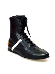 Carica immagine nella Galleria, Sneaker alta Wish Dance Shop in pelle nera con dettaglio in pelle bianca, rivestita in vera pelle italiana, scarpa di moda.