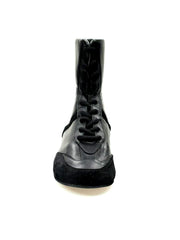 Carica immagine nella Galleria, Sneaker alta in pelle nera con dettagli in camoscio nero, rivestita in vera pelle italiana, scarpa Wish Dance Shop.