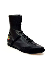 Carica immagine nella Galleria, Scarpa sneaker alta Clay in pelle nera con dettagli in camoscio nero rivestito in vera pelle italiana, stile elegante e moderno.