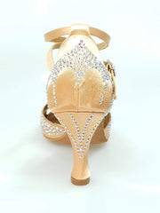 Load image into Gallery viewer, Wish Dance Shop Deluxe - Scarpa da Ballo in Raso Seta Carne con Swarovski e Tacco a Rocchetto