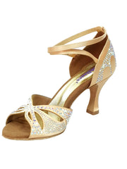 Load image into Gallery viewer, Wish Dance Shop Deluxe - Scarpa da Ballo in Raso Seta Carne con Swarovski e Tacco a Rocchetto