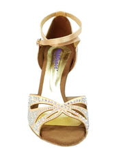 Load image into Gallery viewer, Wish Dance Shop Deluxe - Scarpa da Ballo in Raso Seta Carne con Swarovski e Tacco a Rocchetto