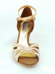 Load image into Gallery viewer, Wish Dance Shop Deluxe - Scarpa da Ballo in Raso Seta Carne con Swarovski e Tacco a Rocchetto