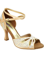 Load image into Gallery viewer, Wish Dance Shop Deluxe - Scarpa da Ballo in Raso Seta Carne con Swarovski e Tacco a Rocchetto