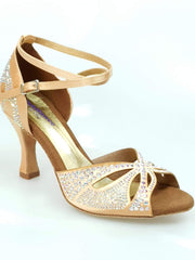 Load image into Gallery viewer, Wish Dance Shop Deluxe - Scarpa da Ballo in Raso Seta Carne con Swarovski e Tacco a Rocchetto