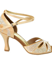 Load image into Gallery viewer, Wish Dance Shop Deluxe - Scarpa da Ballo in Raso Seta Carne con Swarovski e Tacco a Rocchetto