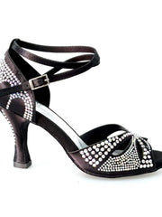 Carica immagine nella Galleria, Wish Dance Shop Deluxe - Scarpa da Ballo in Raso Seta Nera con Swarovski e Tacco a Rocchetto