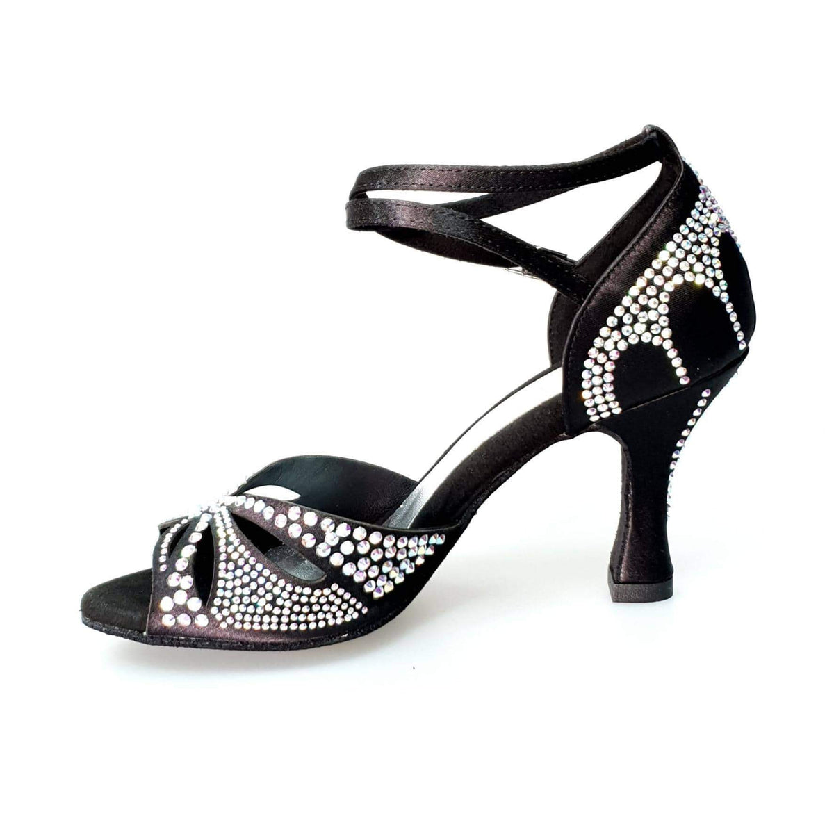 Scarpa da ballo in raso seta nera con Swarovski e tacco a rocchetto, Deluxe Butterfly di Wish Dance Shop.