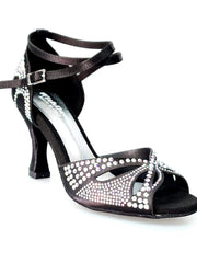 Carica immagine nella Galleria, Wish Dance Shop Deluxe - Scarpa da Ballo in Raso Seta Nera con Swarovski e Tacco a Rocchetto