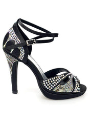Carica immagine nella Galleria, Deluxe Plus (LP2) - Scarpa da Ballo in Raso Seta Nera con Swarovski Tacco Alto a Spillo Largo e Plateau Flex Wish Dance Shop
