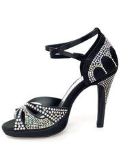 Carica immagine nella Galleria, Deluxe Plus (LP2) - Scarpa da Ballo in Raso Seta Nera con Swarovski Tacco Alto a Spillo Largo e Plateau Flex