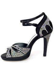 Carica immagine nella Galleria, Deluxe Plus (LP2) - Scarpa da Ballo in Raso Seta Nera con Swarovski Tacco Alto a Spillo Largo e Plateau Flex Wish Dance Shop