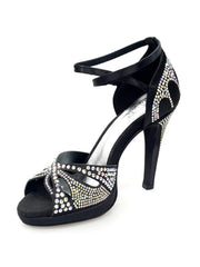 Carica immagine nella Galleria, Deluxe Plus (LP2) - Scarpa da Ballo in Raso Seta Nera con Swarovski Tacco Alto a Spillo Largo e Plateau Flex Wish Dance Shop