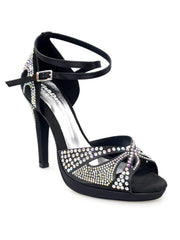 Carica immagine nella Galleria, Deluxe Plus (LP2) - Scarpa da Ballo in Raso Seta Nera con Swarovski Tacco Alto a Spillo Largo e Plateau Flex