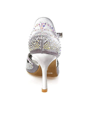 Load image into Gallery viewer, Diamond (L5) - Dance Shoe in Dark Gray Carbon Satin with Boreal Swarovski and Stiletto Heel