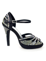 Load image into Gallery viewer, Diamond (LP5) - Black Satin Dance Shoe With Swarovski Wide Stiletto Heel and Flex Plateau