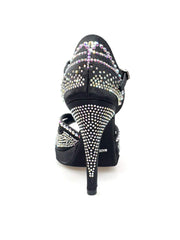 Load image into Gallery viewer, Diamond (LP5) - Black Satin Dance Shoe With Swarovski Wide Stiletto Heel and Flex Plateau
