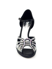 Load image into Gallery viewer, Diamond (LP5) - Black Satin Dance Shoe With Swarovski Wide Stiletto Heel and Flex Plateau