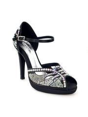Load image into Gallery viewer, Diamond (LP5) - Black Satin Dance Shoe With Swarovski Wide Stiletto Heel and Flex Plateau