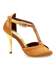 Carica immagine nella Galleria, ELIDE (401) - Sandalo da Donna in Raso Seta Bronzo con Tacco a Spillo Oro Wish Dance Shop