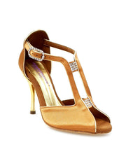 Carica immagine nella Galleria, ELIDE (401) - Sandalo da Donna in Raso Seta Bronzo con Tacco a Spillo Oro Wish Dance Shop