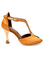 Carica immagine nella Galleria, ELIDE (401) - Sandalo da Donna in Raso Seta Rame Tacco Laminato Oro Ramato a Rocchetto Wish Dance Shop