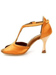 Carica immagine nella Galleria, ELIDE (401) - Sandalo da Donna in Raso Seta Rame Tacco Laminato Oro Ramato a Rocchetto Wish Dance Shop