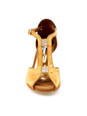 Carica immagine nella Galleria, ELIDE (401) - Sandalo da Donna in Raso Seta Rame Tacco Laminato Oro Ramato a Rocchetto Wish Dance Shop