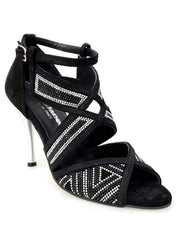 Carica immagine nella Galleria, Wish Dance Shop Glam - Scarpa da donna in Camoscio e Miniborchie Argento e Nere