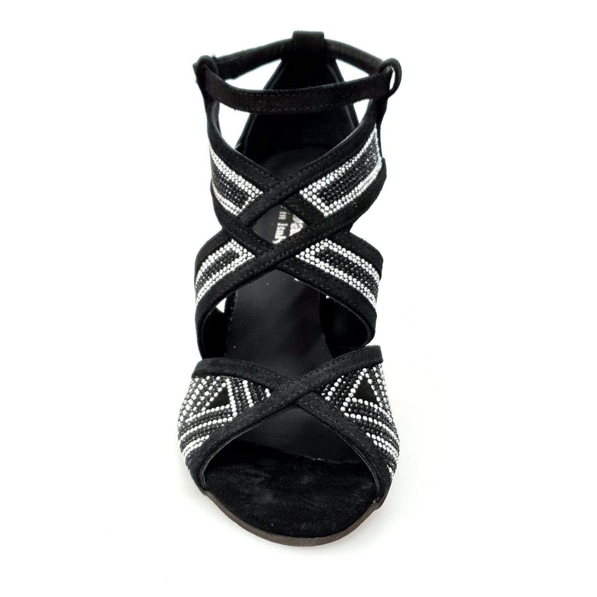 Scarpa da donna in Camoscio Nero e Miniborchie Argento e Swarovski neri JULIJA Wish Dance, vista tre quarti