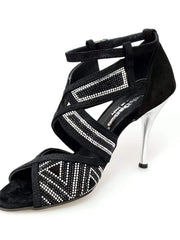 Carica immagine nella Galleria, Wish Dance Shop Glam - Scarpa da donna in Camoscio e Miniborchie Argento e Nere