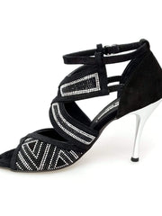 Carica immagine nella Galleria, Wish Dance Shop Glam - Scarpa da donna in Camoscio e Miniborchie Argento e Nere