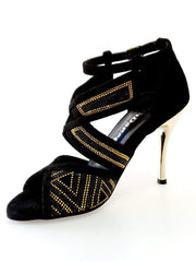 Load image into Gallery viewer, Wish Dance Shop Glam - Scarpa da donna in Camoscio e Miniborchie Oro e Nere