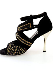 Load image into Gallery viewer, Wish Dance Shop Glam - Scarpa da donna in Camoscio e Miniborchie Oro e Nere