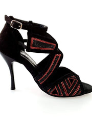 Carica immagine nella Galleria, Wish Dance Shop Glam - Scarpa da donna in Camoscio e Miniborchie Rosse e Nere