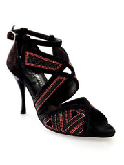 Carica immagine nella Galleria, Wish Dance Shop Glam - Scarpa da donna in Camoscio e Miniborchie Rosse e Nere