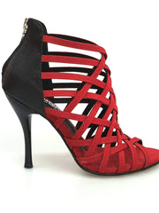 Load image into Gallery viewer, Wish Dance Shop Intrigo in Camoscio Rosso con tallone in Lurex Nero