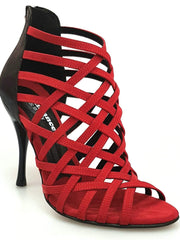 Load image into Gallery viewer, Wish Dance Shop Intrigo in Camoscio Rosso con tallone in Lurex Nero