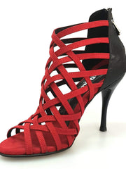 Load image into Gallery viewer, Wish Dance Shop Intrigo in Camoscio Rosso con tallone in Lurex Nero