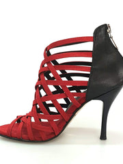 Load image into Gallery viewer, Wish Dance Shop Intrigo in Camoscio Rosso con tallone in Lurex Nero