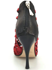 Load image into Gallery viewer, Wish Dance Shop Intrigo in Camoscio Rosso con tallone in Lurex Nero