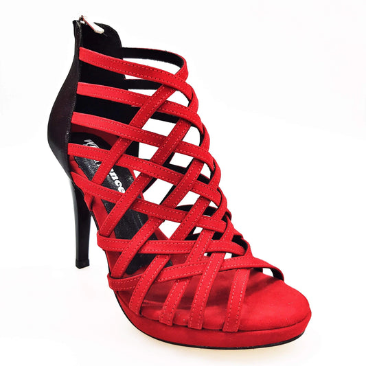Scarpa da Donna in Camoscio Rosso e Lurex Nero Intrigo Wish Dance, vista laterale