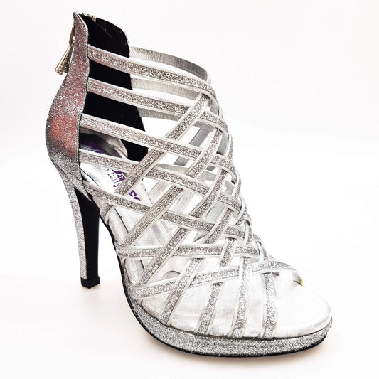Scarpa donna Wish Dance Shop INTRIGO (780) in glitter argento, tacco alto a spillo largo e plateau con rivestimento glitter.