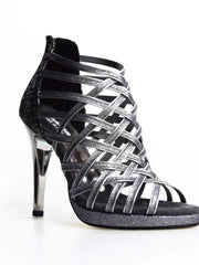 Carica immagine nella Galleria, Wish Dance Shop Intrigo in Glitter Carbon e Fiorato Argento con Plateau