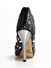 Carica immagine nella Galleria, Wish Dance Shop Intrigo in Glitter Carbon e Fiorato Argento con Plateau