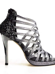 Carica immagine nella Galleria, Wish Dance Shop Intrigo in Glitter Carbon e Fiorato Argento con Plateau